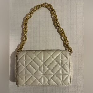 Cream off white gold chain flap bag purse shoulder mini